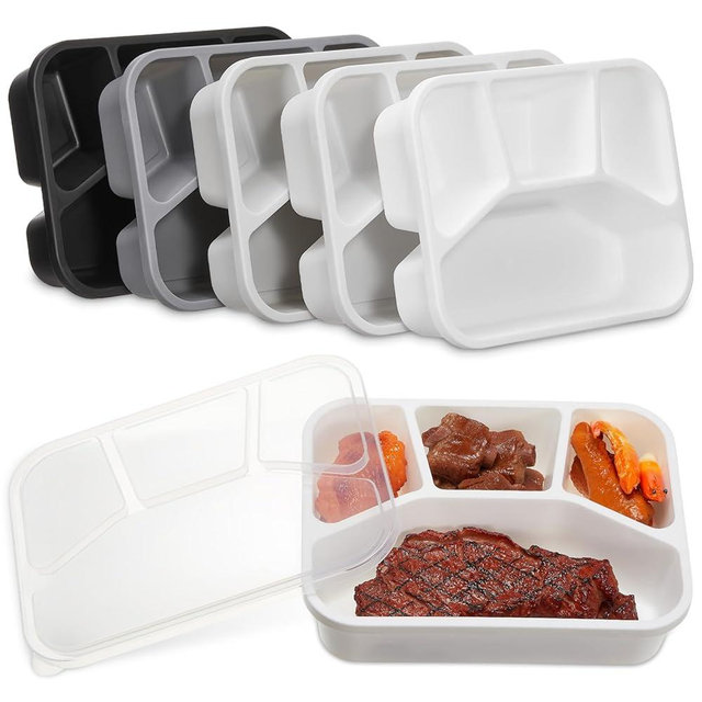 Honeydak 5 Pack Snack Containers 4 Compartment Bento Snack Boxes Reusable Lunchable Containers with Lids Divided Meal Prep Lunch Food Storage Box for School Work Travel(Black and White Ombre,Mixed)