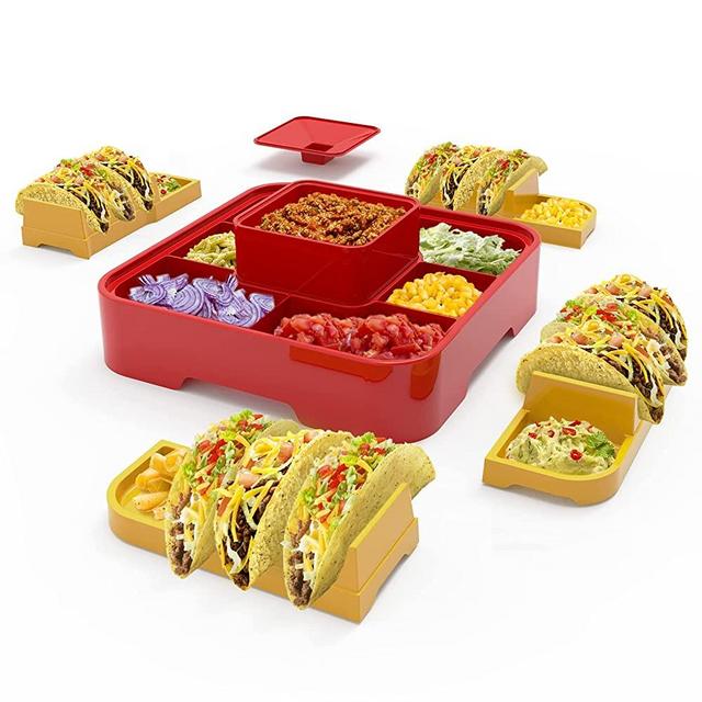 OOFAYBILL Taco Tuesday, Taco Bar Serving Set for a Party,Taco Holders with 4 Tortilla Tray Holders, Perfect for Burritos, Fajita