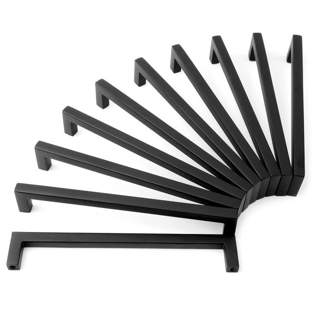KOOFIZO Solid Square Bar Cabinet Handle - Black Furniture Pull, 6.3 Inch/160mm Screwhole Distance, 10-Pack for Kitchen Cupboard Door, Bedroom Dresser Drawer, Bathroom Wardrobe Hardware
