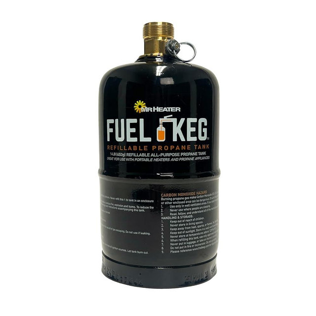 Mr. Heater Fuel Keg. - 1 lb. / 16 oz. Empty Refillable Propane Tank – DOT Certified, Black