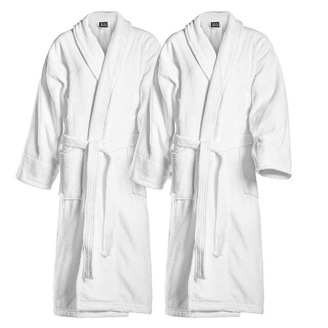 Kaufman - Terry Cloth Bathrobes 100% Cotton His/Hers - Mr/Mrs - Mom/Dad - Queen/King - Papi/Mami - Groom/Bride Embroidered Velour Shawl Set of Two Spa Robes 2-PK (Plain)