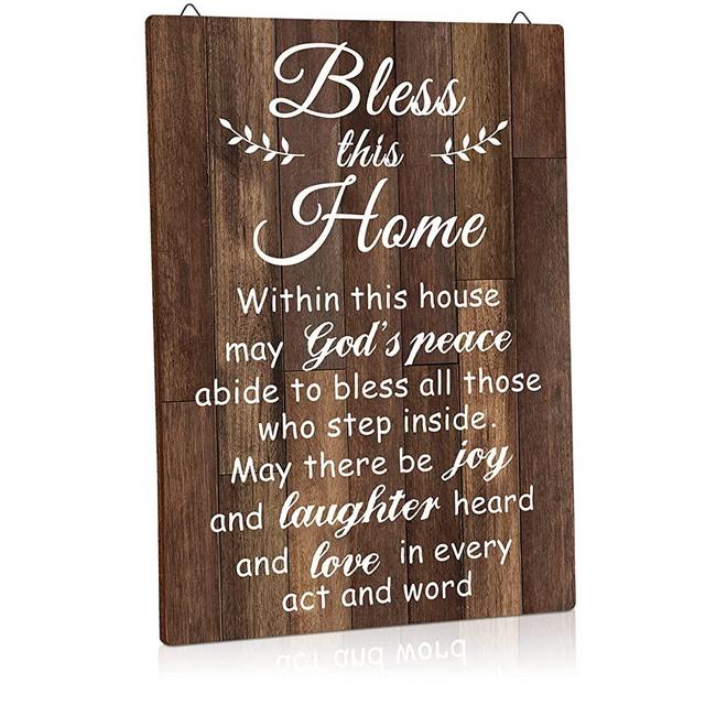 Yalikop House Warming Gifts Home Bless this Home Wall Decor House Blessing Plaque Farmhouse Entryway Sign Wood Rustic Sign for Homeowner Gift Religious Decoration(Brown,13.8 x 11 Inches)