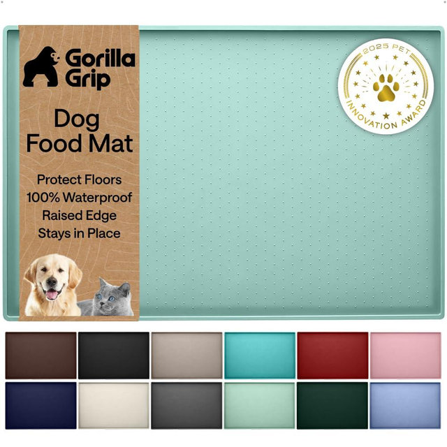 GORILLA GRIP 100% Waterproof Raised Edge BPA Free Silicone Pet Feeding Mat, Dog Cat Food Mats Contain Spills Protects Floors, Placemats for Cats and Dogs Water Bowl, Pets Accessories 23x15 Mint