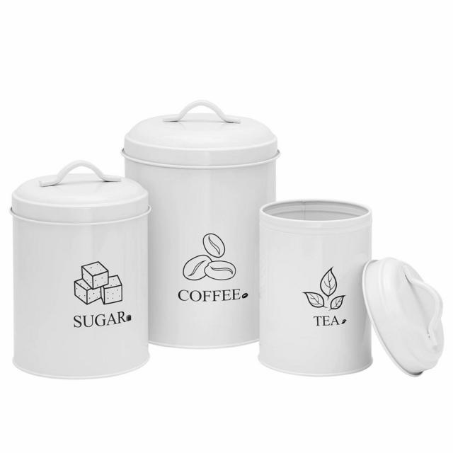 Kitchen Canister Set - G.a HOMEFAVOR 3-Piece Coffee, Sugar, and Tea Storage Container Jars with Lids , Kitchen Storage Canisters Jars Pots Containers - Kitchen & Pantry Organization Containers,White
