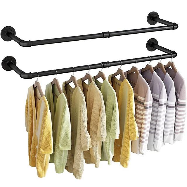 UlSpeed Clothing Rack Wall Mounted, 38.4in Industrial Pipe Wall Hanging Garment Rack, Space-Saving, Heavy Duty Wall Clothes Rack, Multi-Purpose Hanging Bracket for Laundry Room, Closet (Black, 2 Sets)