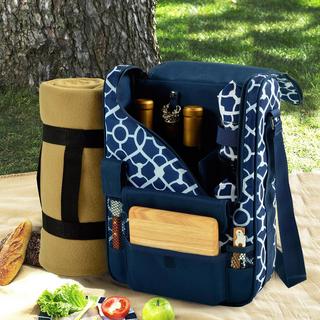 Insulated 2-Bottle Wine Carrier with Glasses, Blanket & Accessories