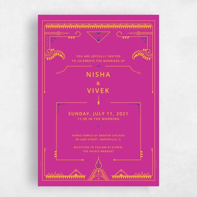 Fuchsia, Pink Wedding Invitation - Sona Portrait