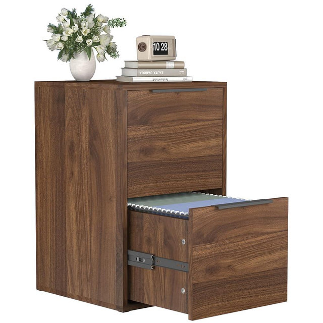 FATIGOS Two Drawer File Cabinet, Wooden Filing Cabinets for Letter Size Filings, File Cabinet for Home Office, Walnut