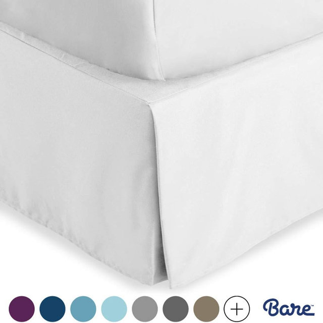 Bare Home Bed Skirt Double Brushed Premium Microfiber, 15-Inch Tailored Drop Pleated Dust Ruffle, 1800 Ultra-Soft Collection, Shrink and Fade Resistant (Queen, Cool White)