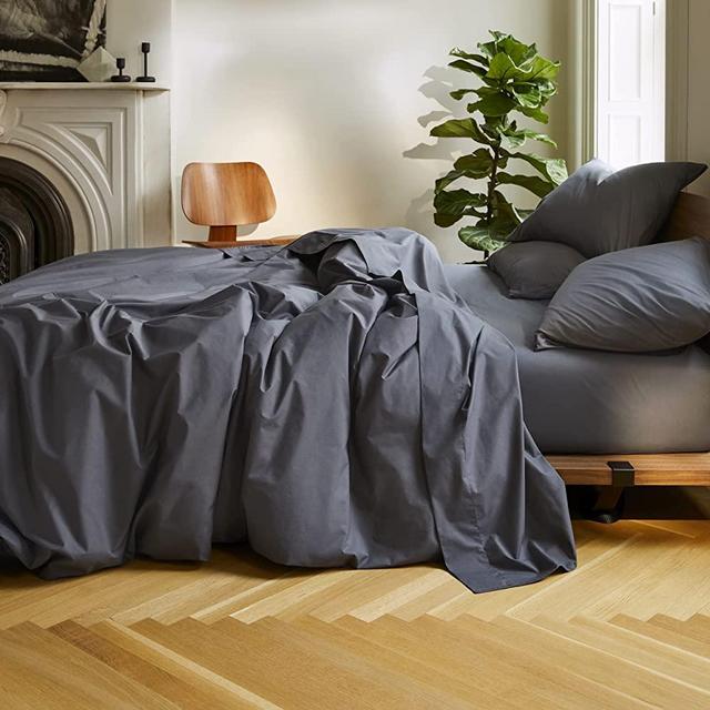 Brooklinen Luxe Starter Sheet Set for California King Size Bed, Graphite - 3 Piece Set (1 Fitted Sheet + 2 Pillowcases)