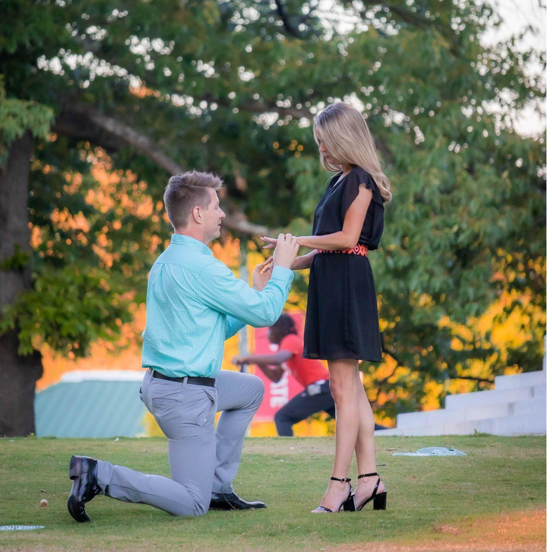 Doug proposed at the NC State Belltower - back to where we met 25+ years ago!