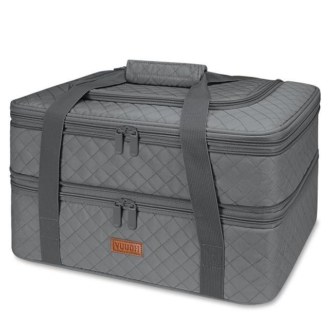 Vuudh Cotton Heat Resistant Casserole Carrier - Double Decker Insulated Casserole Dish Carrier for Hot or Cold Food, Fits 9"×13" Baking Dish (Grey)