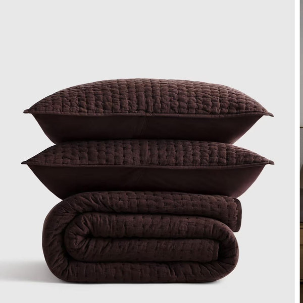COLOR: ESPRESSO European Linen Cotton Stitch Quilt Set WITH SHAMS!