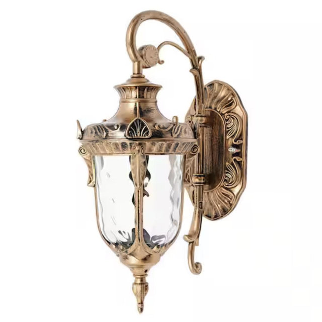 OUKANING 9.06 in. 1-Light Bronze Retro Outdoor/Indoor Waterproof Lantern Wall Sconce with Glass Shade for Park Garden HG-WMTZXL-4322-US