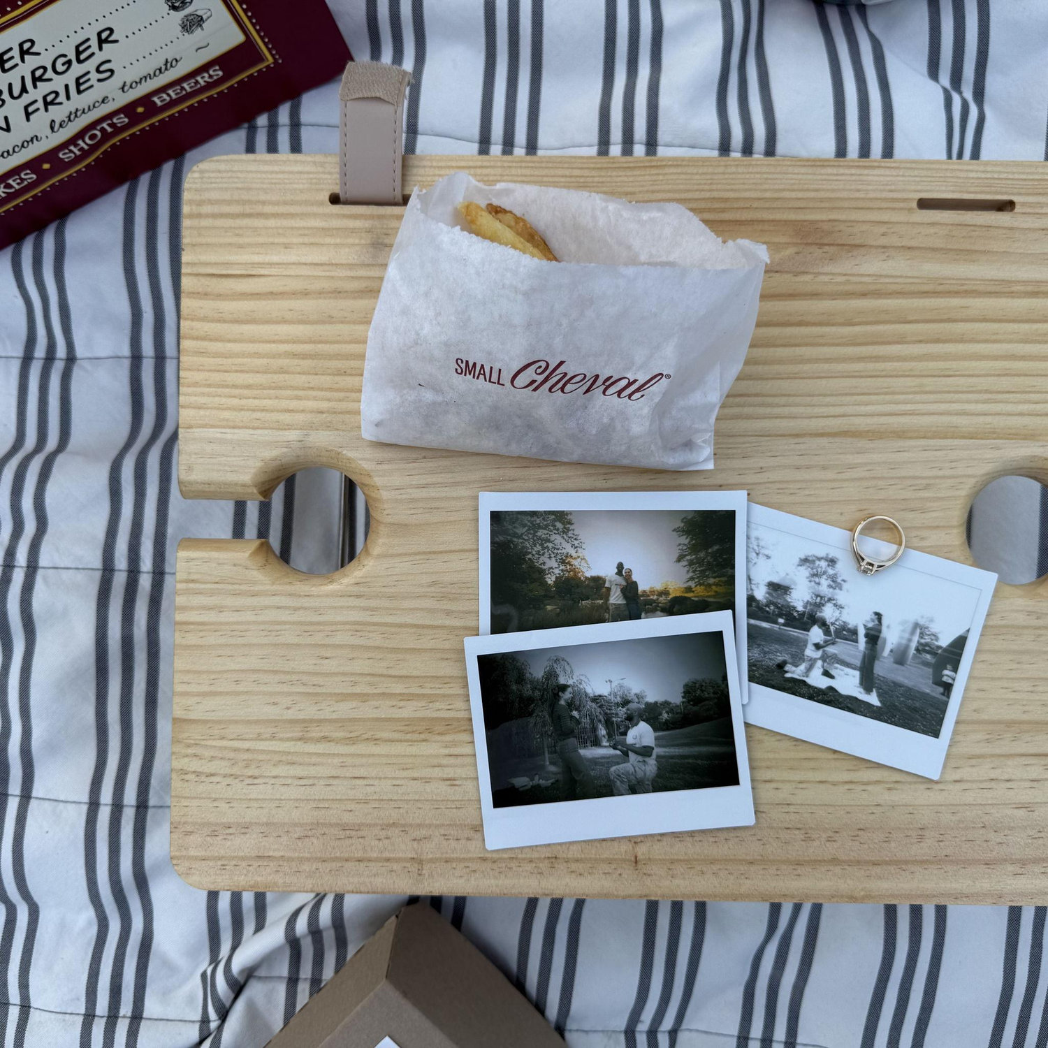 We picked up Small Cheval (our fav 🍔) for a picnic dinner and right before he proposed, Katie was wondering why Jacob wasn't eating 💀