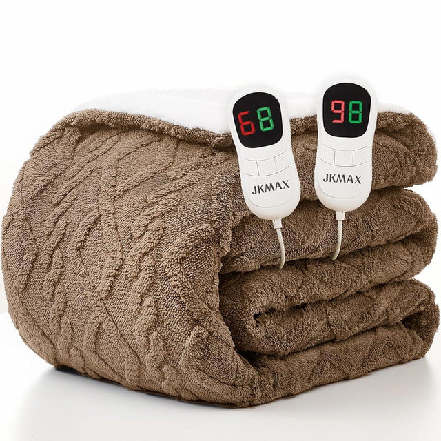 JKMAX Heated Electric Blanket Queen Size-84"x90" Heating Blanket with 10 Heating Levels & 5 Time Settings Over-Heat Protection，Winter Warmer for Adults with ETL Certification（Beige）