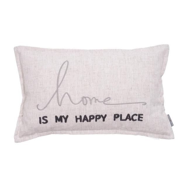 12"x20" Oversize Waska 'Home is my Happy Place' Linen Blend Lumbar Throw Pillow - Evergrace