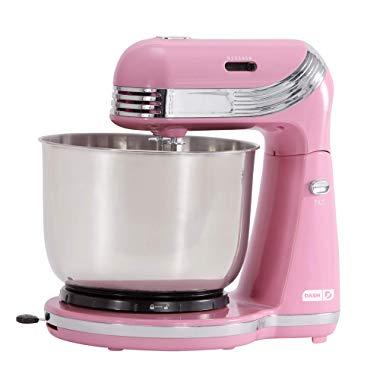 Dash Stand Mixer (Electric Mixer for Everyday Use): 6 Speed Stand Mixer with 3 qt Stainless Steel Mixing Bowl, Dough Hooks & Mixer Beaters for Dressings, Frosting, Meringues & More - Pink
