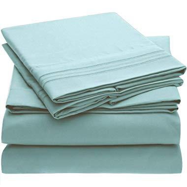 Mellanni Bed Sheet Set - Brushed Microfiber 1800 Bedding - Wrinkle, Fade, Stain Resistant - 4 Piece (Queen, Spa Blue)