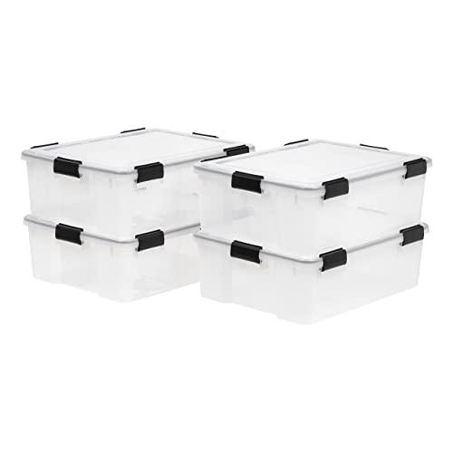 IRIS USA UCB-L WEATHERTIGHT Storage Box, 41 Qt, Clear/Black, 4 Pack