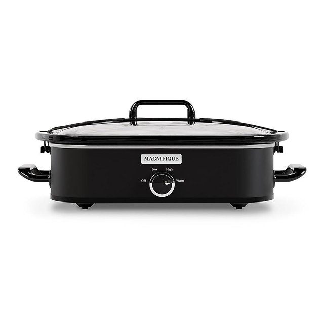 MAGNIFIQUE 4-Quart Slow Cooker with Casserole Manual Warm Setting - Perfect Kitchen Small Appliance for Family Dinners, Dishwasher Safe Crock, Black