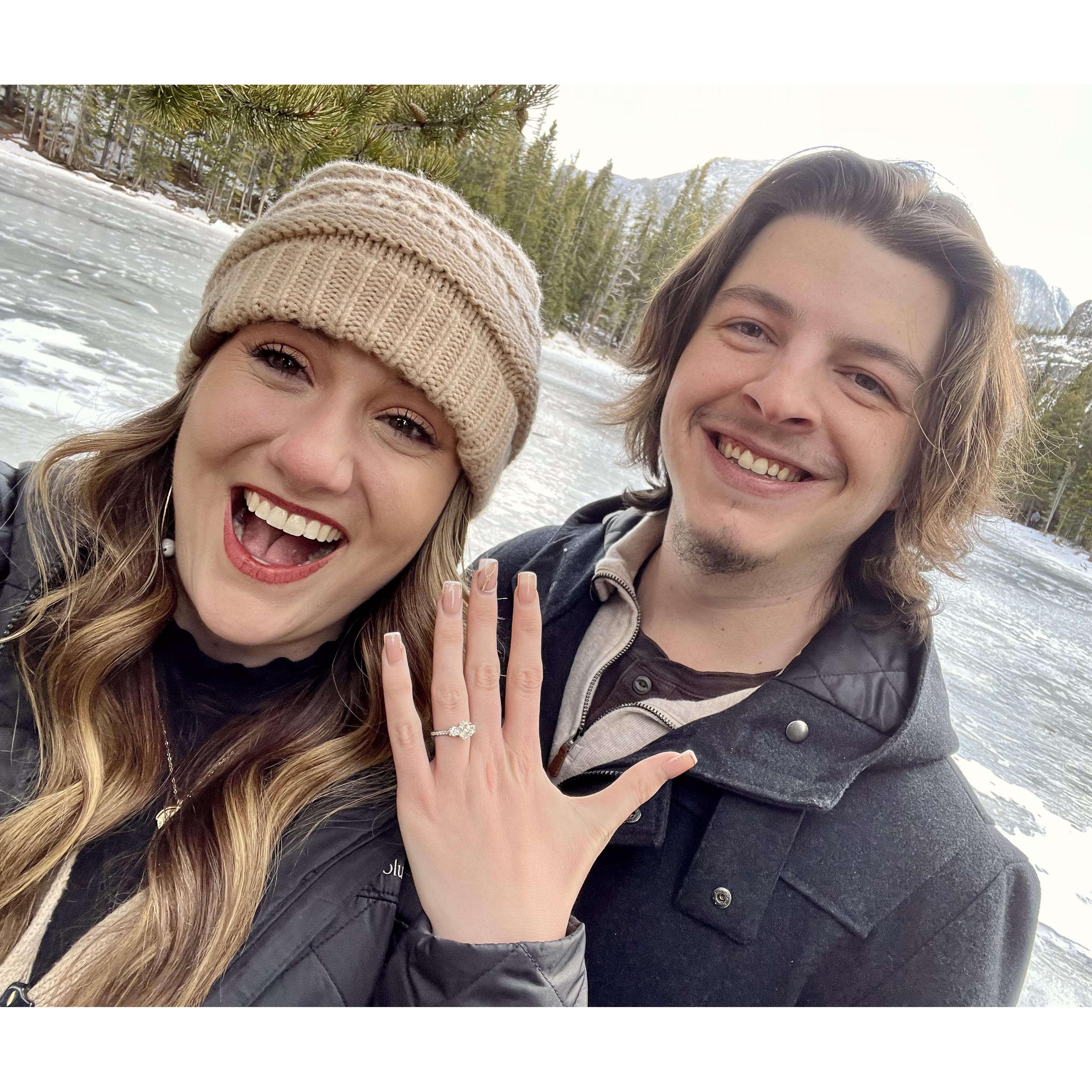 I was in shock! When Christian first proposed on the frozen lake in Colorado! 