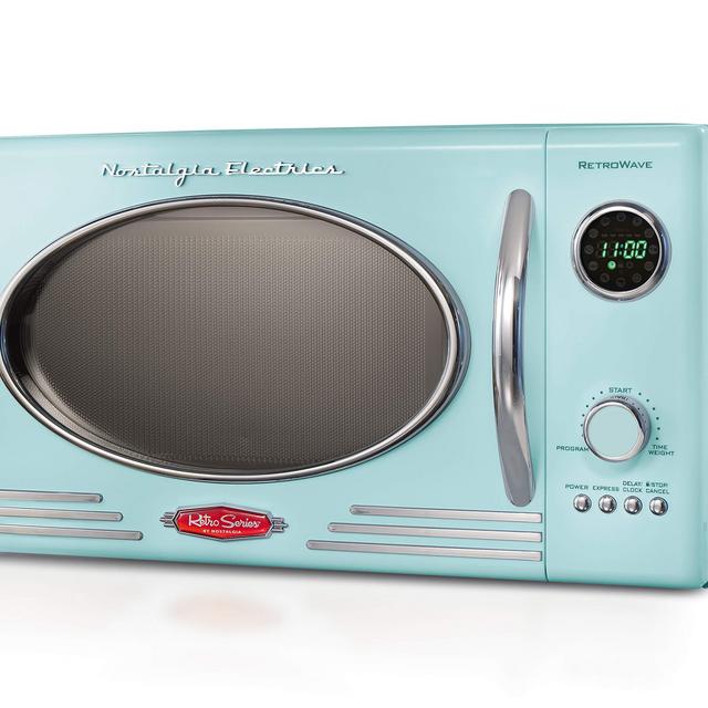 Nostalgia RMO4AQ Retro 800-Watt Countertop Microwave Oven, 0.9 cu. ft, Aqua
