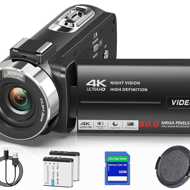 THPACIP 4K Camcorder Video Camera 80MP IR Night Vision Vlogging Camera for YouTube,18X Digital Zoom Camcorder Recorder 3.0" IPS 270° HD Screen with 32GB SD Card, Lens Cap and 2 Batteries