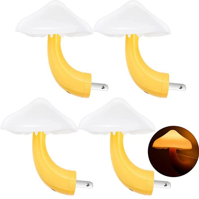 4 Pieces LED Night Light Plug in Lamp Mushroom Night Light 7 Color Changing Magic Mini Pretty Mushroom Shaped Night Lights for Adults Kids Night Light (Yellow Light with White Cover)