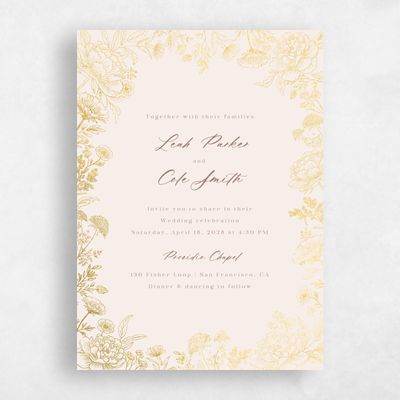 Linen, Beige Wedding Invitation - Vicenza Portrait Foil