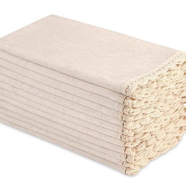 Hausattire Cloth Dinner Napkins in Cotton Flax Fabric with Lace & Tailored Mitered Corners - 20x20 Inches (Set of 12, Natural)