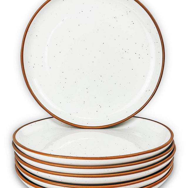 Mora Ceramic Plates Set, 7.8 in - Set of 6 - The Dessert, Salad, Appetizer, Small Dinner etc Plate. Microwave, Oven, and Dishwasher Safe, Scratch Resistant. Kitchen Porcelain Dish - Vanilla White