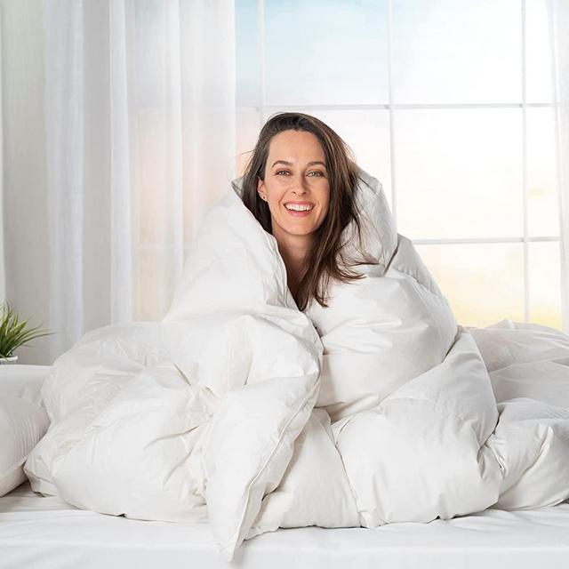 ComfyDown Goose Down White Comforter - Made in USA - 100% Egyptian Cotton Cover, 650+ Fill Power, Light Weight, All Season Washable Duvet Insert with Corner tabs - King