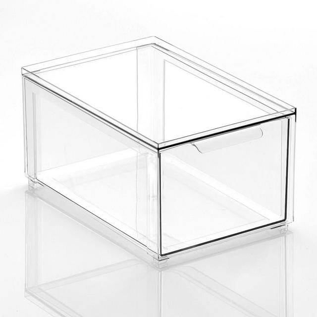 Clear Stacking Drawer Organizer 12x8x6, Clear Soft Brass, Set of 2