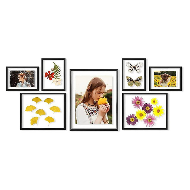 Frametory, Floating Picture Frames Set - Black Metal Photo Frames - Real Glass - Displays One 11x14, Two 8x10, And Four 5x7 Inch Photos for Home Decoration