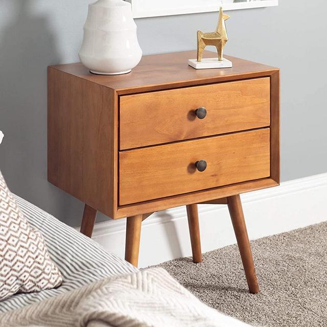 Walker Edison Mid Century Modern Wood Nightstand Side Bedroom Storage Drawer Bedside End Table, 2, Caramel