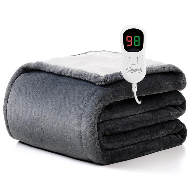 Homemate Electric Heated Blanket Full Size - 72"x84" Heating Blanket Full Size 1/2/4/6/8 Hours Auto-Off 10 Heat Level Over-Heat Protection Flannel Sherpa ETL Certification