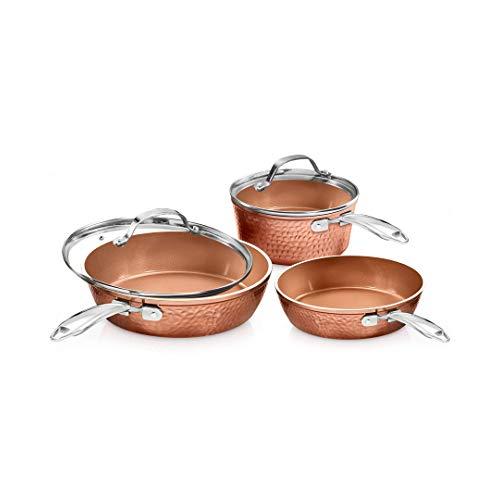 Gotham Steel Premium Hammered Cookware – 5 Piece Ceramic Cookware, Pots and Pan Set with Triple Coated Nonstick Copper Surface & Aluminum Composition for Even Heating, Oven, Stovetop & Dishwasher Safe