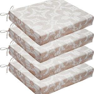 Wellsin Outdoor Chair Cushions for Patio Furniture - Outdoor Cushions for Chairs - Water Resistant Patio Chair Cushions Set of 4, 18.5"X16"X3", Flower Beige