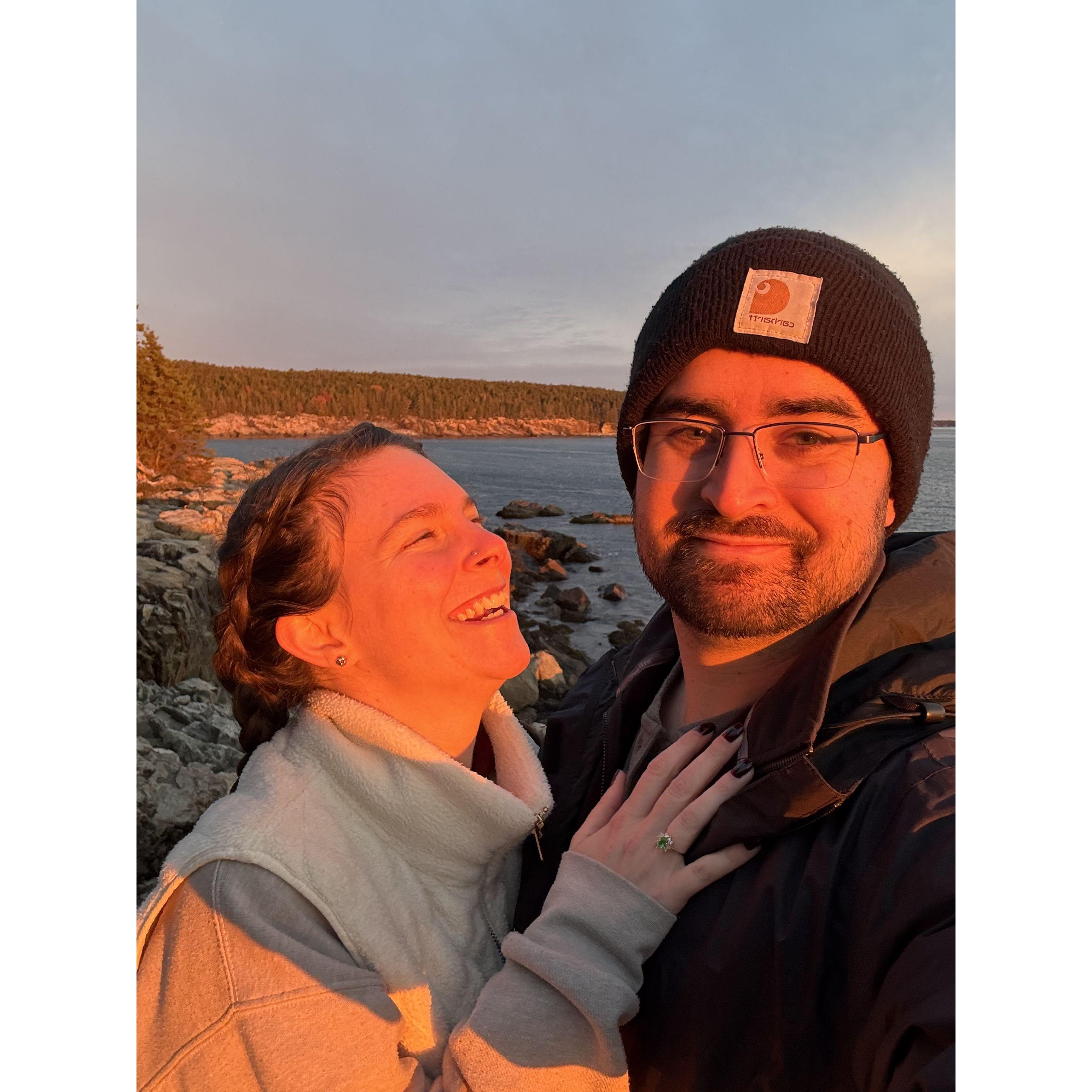 Marie and Austin post-engagement at Otter Cliffs at Acadia National Park