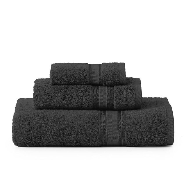 LANE LINEN Luxury Towels Set - 3 Piece Set, 100% Cotton Bathroom Towels, Zero Twist, Quick Dry Shower Towels, Absorbent Bath Towel, Super Soft, 1 Bath Towel, 1 Hand Towel, 1 Wash Cloths - Black