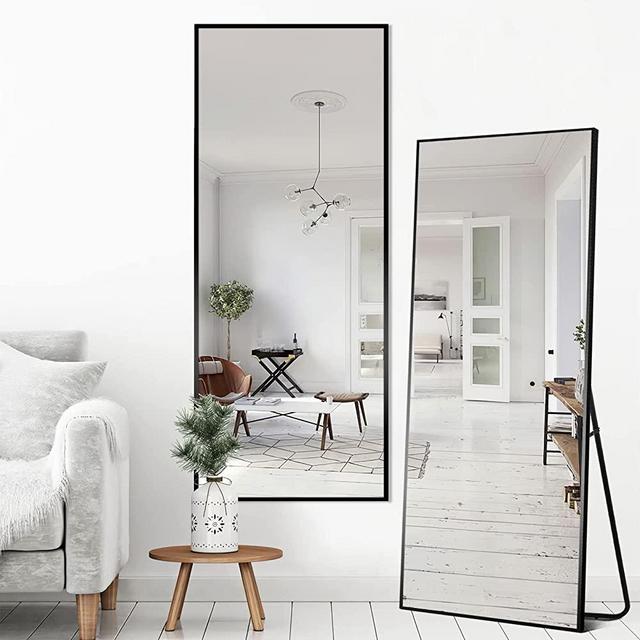 Pexfix Full Body Mirror Full Length Mirror with Black Aluminum Alloy Frame Mirror Full Length with Stand Wall Mounted Mirror Hanging Mirror for Wall Bedroom Bathroom Living Room Decor,43''×16''