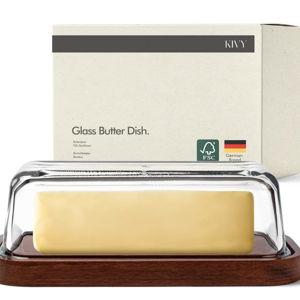 Glass and Acacia Butter Dish