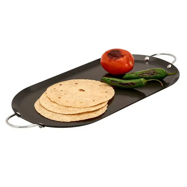 Infuse 15.75"X 7.75" Oval Comal: Carbon Steel Skillet for Tortillas, Gas & Induction Compatible, Hand Wash