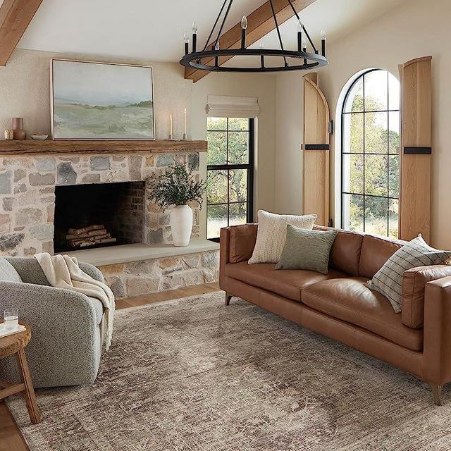 Loloi x Magnolia Home by Joanna Gaines Millie MIE-03 Collection Area Rug, Charcoal / Dove, 7'-10" x 10'