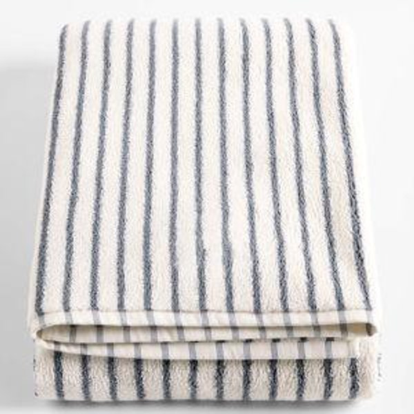 Organic Turkish Cotton Pampas Ivory and Evening Blue Stripe Bath SHEETS (x2)