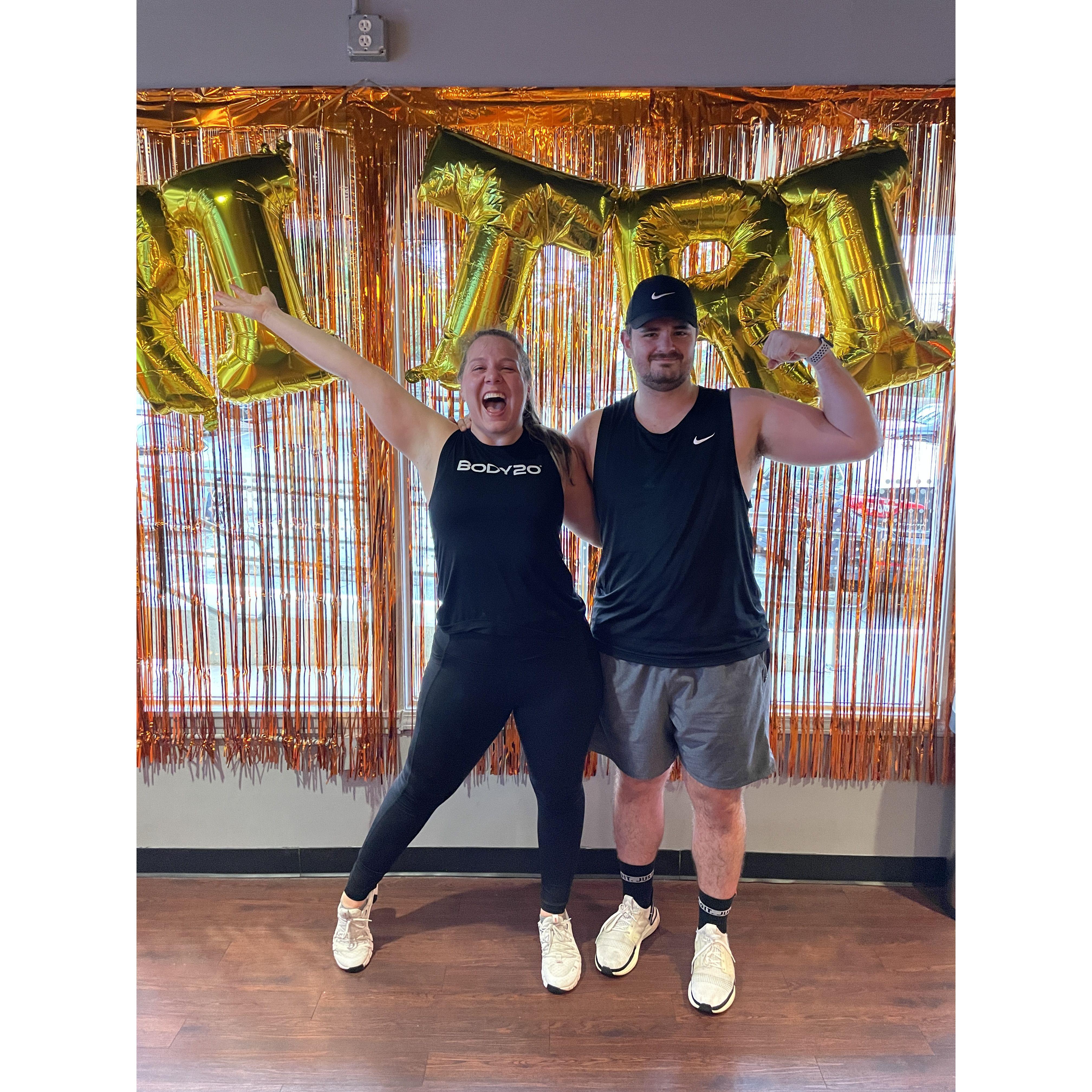 Allison made Joey do a "Dri Tri" (dry triathlon) at Orangetheory the day after a great Mexican feast for his birthday.