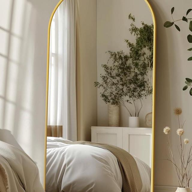 Antok 71"x32" Floor Standing Full Body Mirror with Stand for Bedroom & Hanging Mounted Mirror for Living Room & Cloakroom, Gold