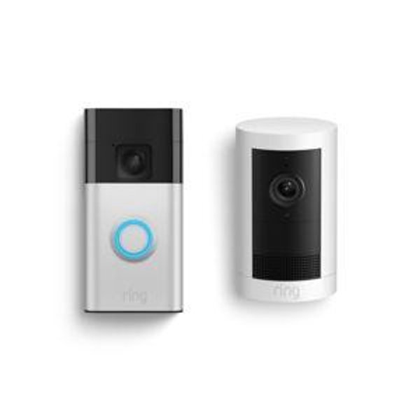 Ring Battery Doorbell, Satin Nickel with All-new Ring Outdoor Cam Plus Battery, White
