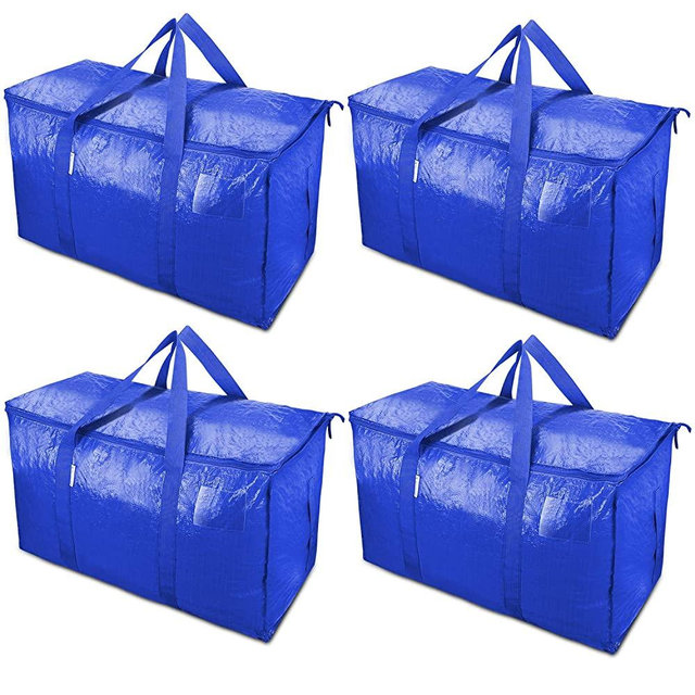 TICONN 4 Pack Extra Large Moving Bags with Zippers & Carrying Handles, Heavy-Duty Storage Tote for Space Saving Moving Storage (Blue)